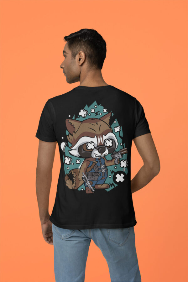 Rocket - Black Printed - Superhero T-Shirt - Image 3