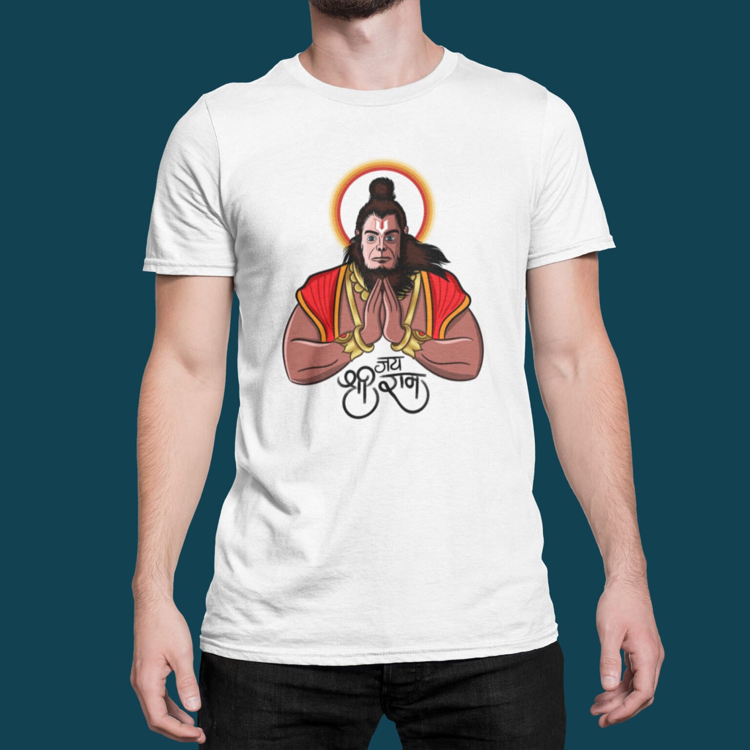 Jai Shree Ram With Hanumanji - White Printed - Spiritual T-Shirt ...