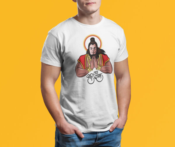 Jai Shree Ram With Hanumanji - White Printed - Spiritual T-Shirt - Image 4