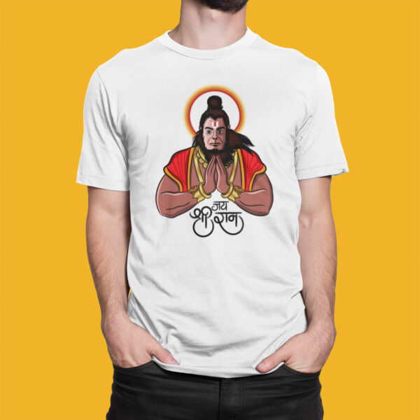 Jai Shree Ram With Hanumanji - White Printed - Spiritual T-Shirt - Image 2