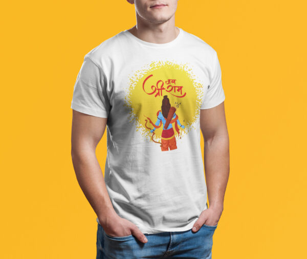 Jai Shree Ram With Shree Ram Idol - White Printed - Spiritual T-Shirt - Image 3