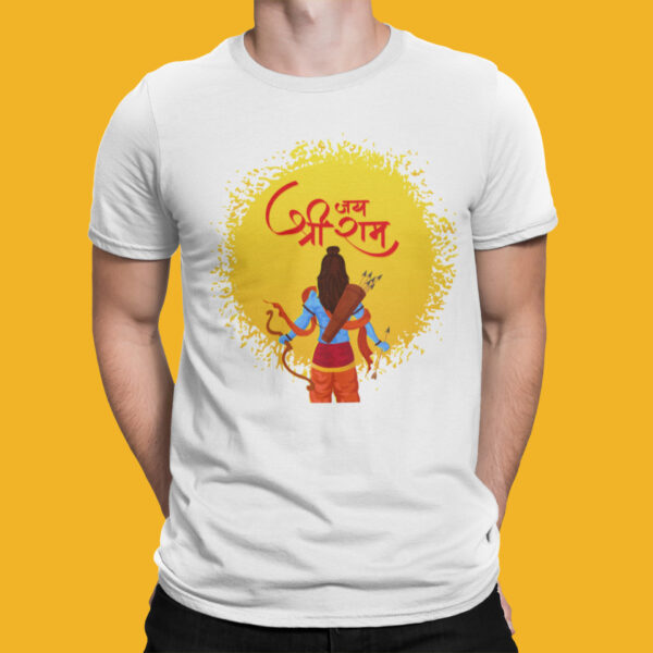 Jai Shree Ram With Shree Ram Idol - White Printed - Spiritual T-Shirt - Image 4