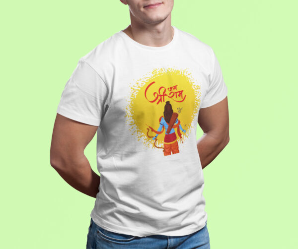 Jai Shree Ram With Shree Ram Idol - White Printed - Spiritual T-Shirt - Image 5