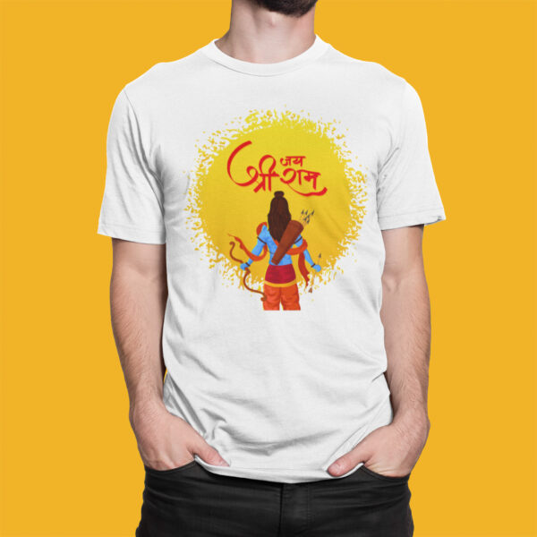 Jai Shree Ram With Shree Ram Idol - White Printed - Spiritual T-Shirt - Image 2