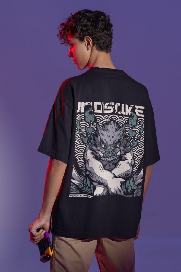 Inosuke Hashibira  - Back Printed - Anime T-Shirt - Black Regular - Image 4