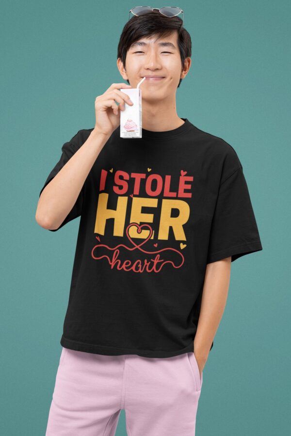 Stole Stealing Heart - Black Printed - Couple T-Shirt - Image 2