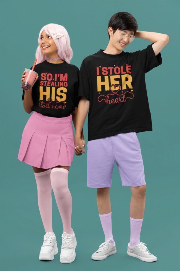 Stole Stealing Heart - Black Printed - Couple T-Shirt