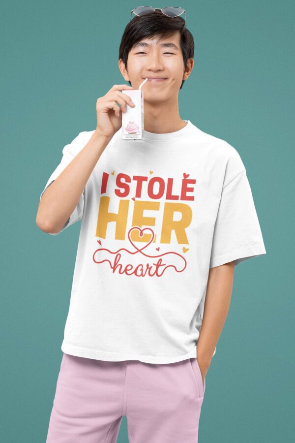 Stole Stealing Heart - White Printed - Couple T-Shirt - Image 3