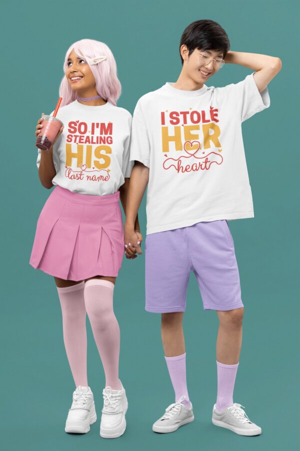 Stole Stealing Heart - White Printed - Couple T-Shirt