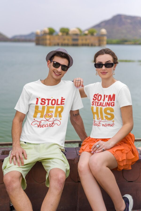 Stole Stealing Heart - White Printed - Couple T-Shirt - Image 4